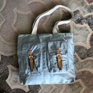 Authentic Prada Light Blue Nylon Tote Shoulder Bag